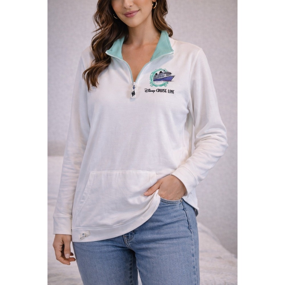Disney Cruise Line Europe White Quarter Zip Pullover Sweatshirt Womens‎ Medium